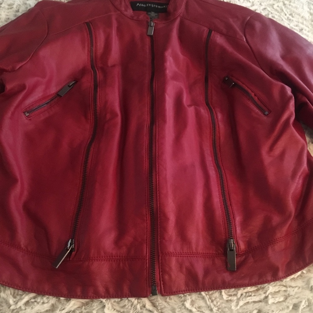 Red faux leather jacket
